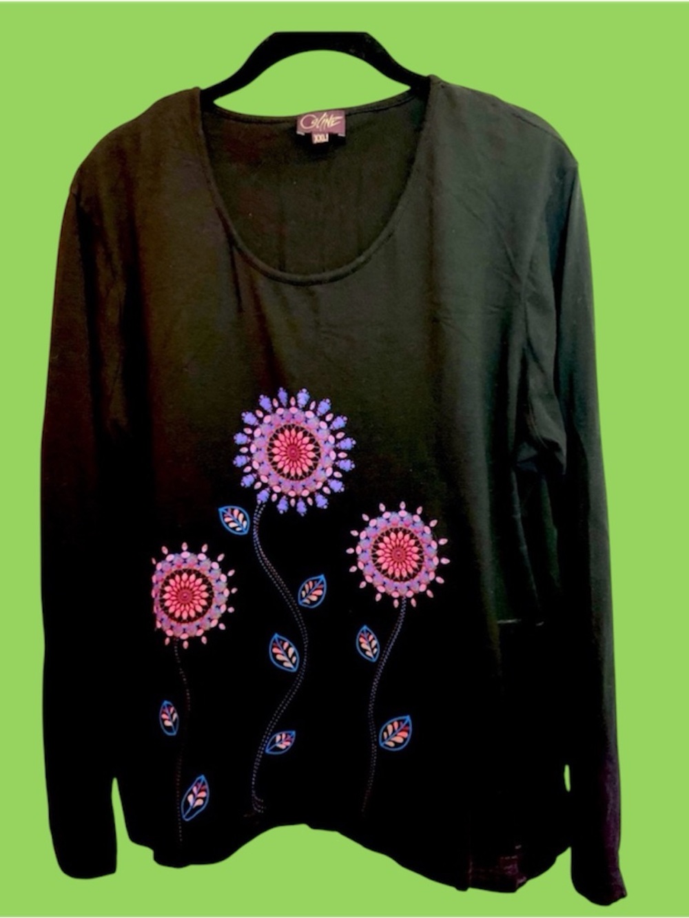 Coline Scoop Neck Long Sleeve Black w/ purple Boho